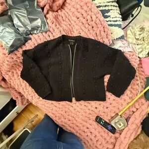 House of Harlow 1960 Black Knit Zip-Up Cardigan Sweater | Size S top7
